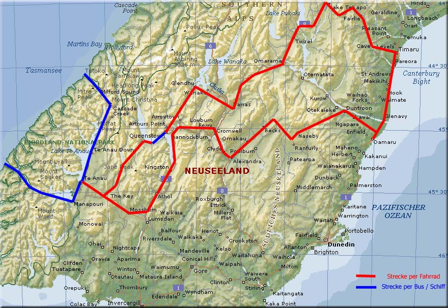 Landkarte Neuseeland