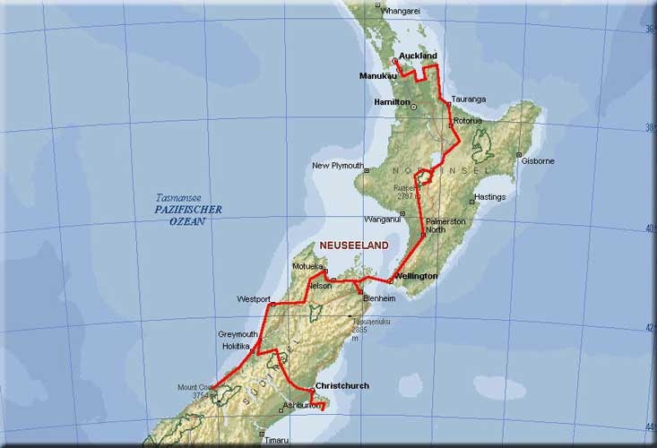 Landkarte Neuseeland