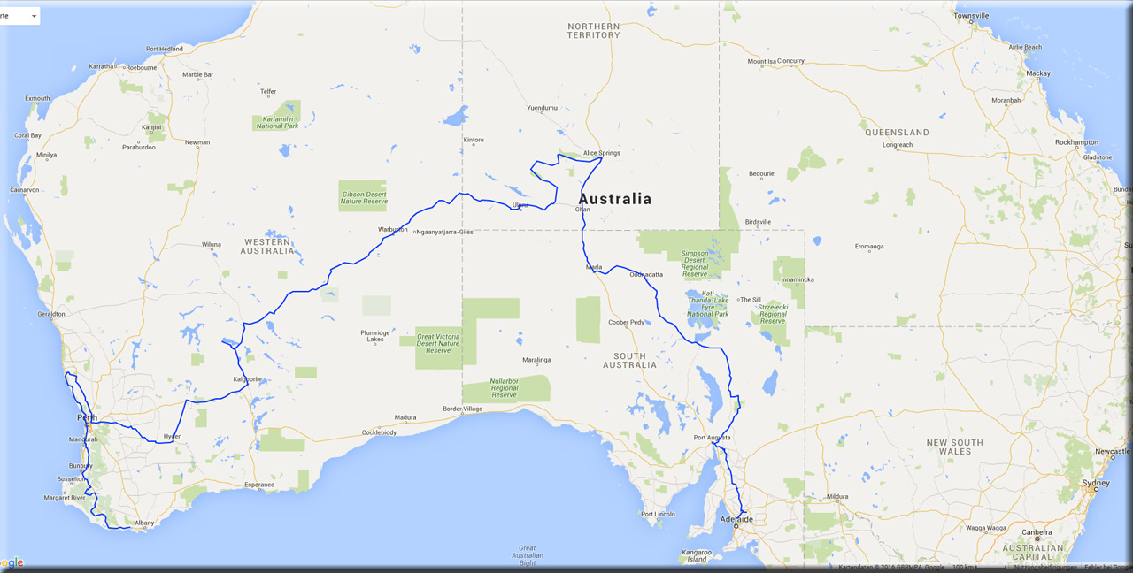 Reiseroute Australien 2016