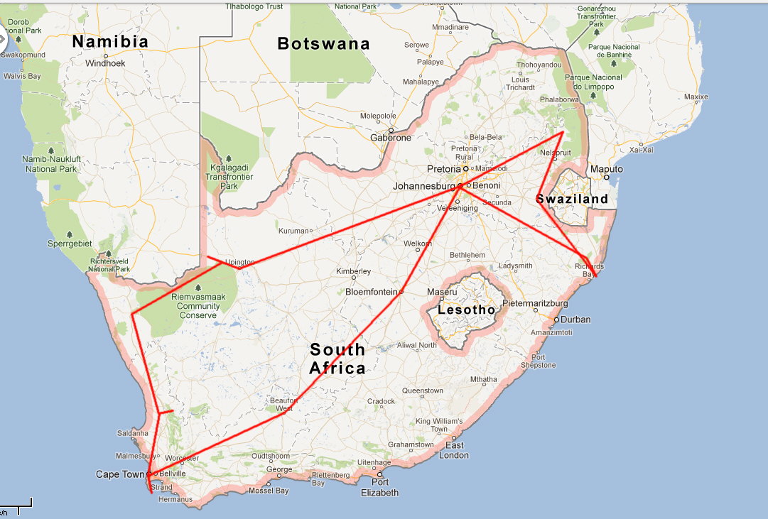 Reiseroute 2013 S�dafrika